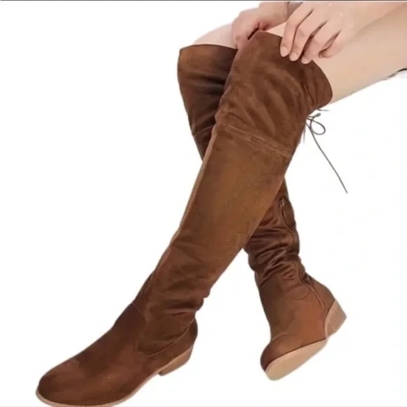 Hawkwell Women’s Over-the-Knee Flat Heel Thigh High Boots - Picture 2 of 4